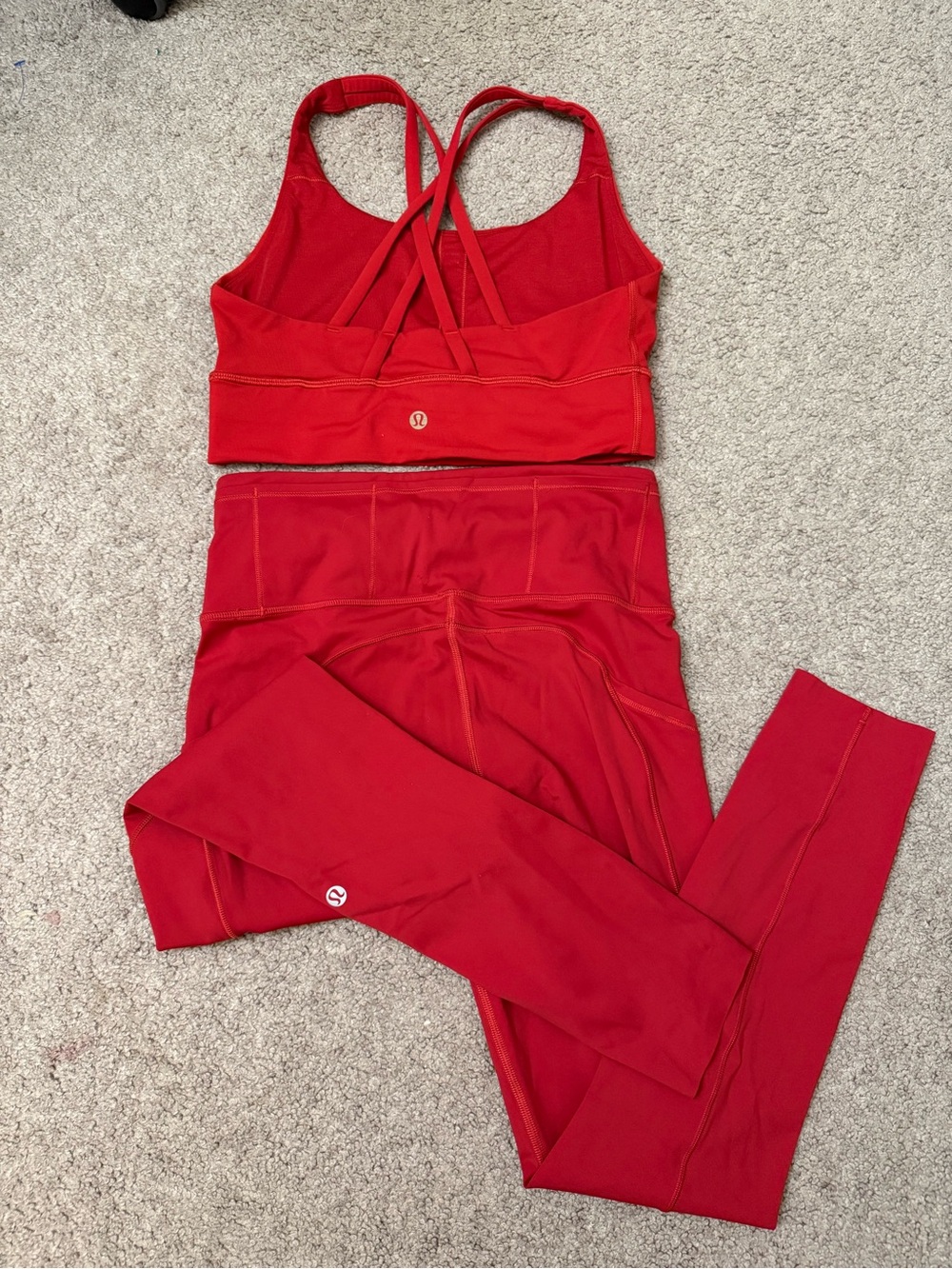 lululemon athletica Red High-Rise Leggings with Strappy Sports Bra Set